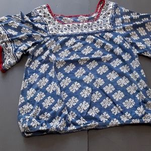 Lucky Brand XS Blue & White with Red Stitching BOHO Top